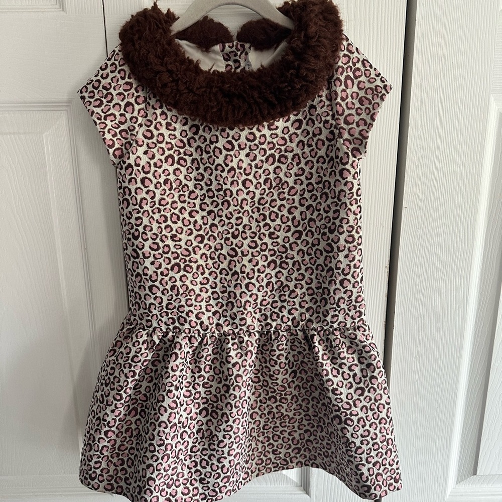 Janie and Jack pink leopard print dress with sherpa trim
